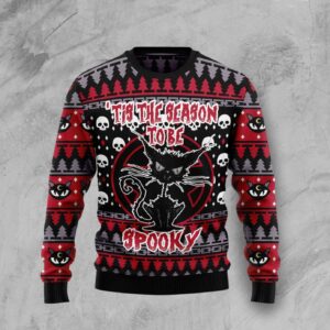 Black Cat Spooky Halloween Ugly Christmas Sweater Product Photo 1